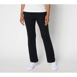 Fashion Women's Petite Pants PS Full Length Knit Rib Flare Black A699036